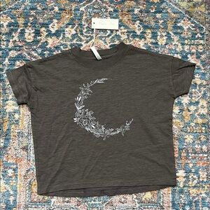 Rylee + Cru Brown Short Sleeve Tee with Floral Moon Design